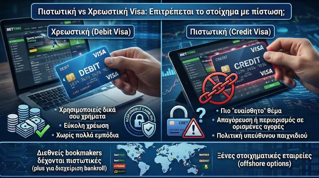 Visa Credit/Debit — στοιχηματικές δέχονται συναλλαγές με κάρτες Visa.